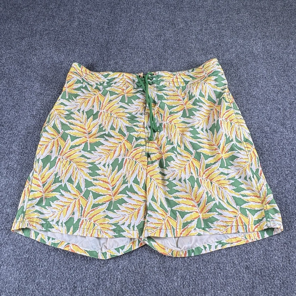 J.Crew Board Shorts Men's 36 Green Tropical Leaf Print Swim Trunks Preppy Beach